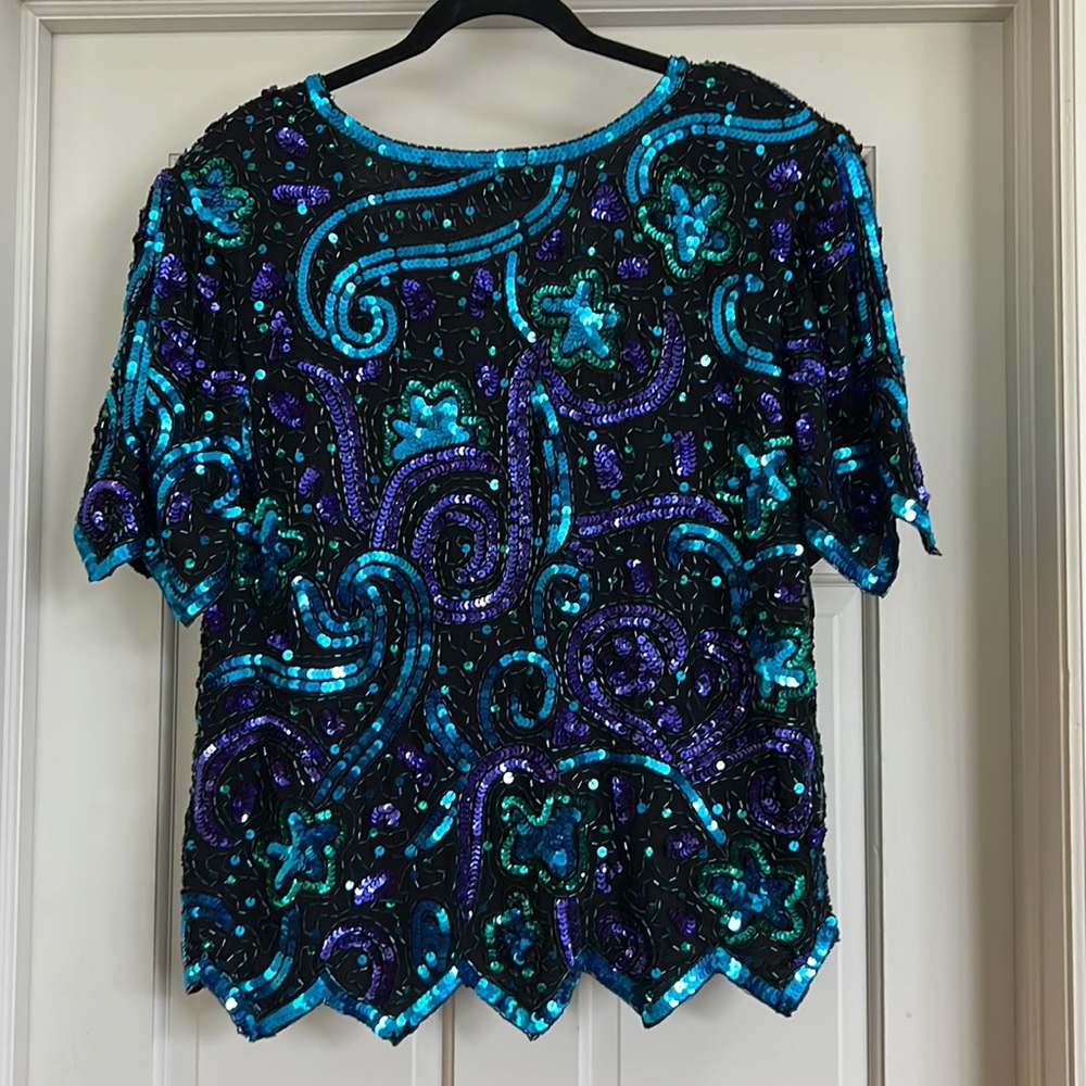 Vintage Laurence Kazan vintage 100% silk lining w/Sequin Blouse Size XL - Picture 4 of 6